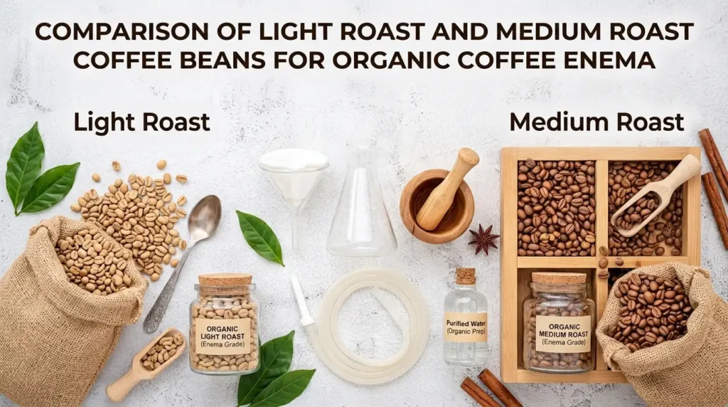 Perbandingan biji kopi light roast dan medium roast untuk kopi enema organik